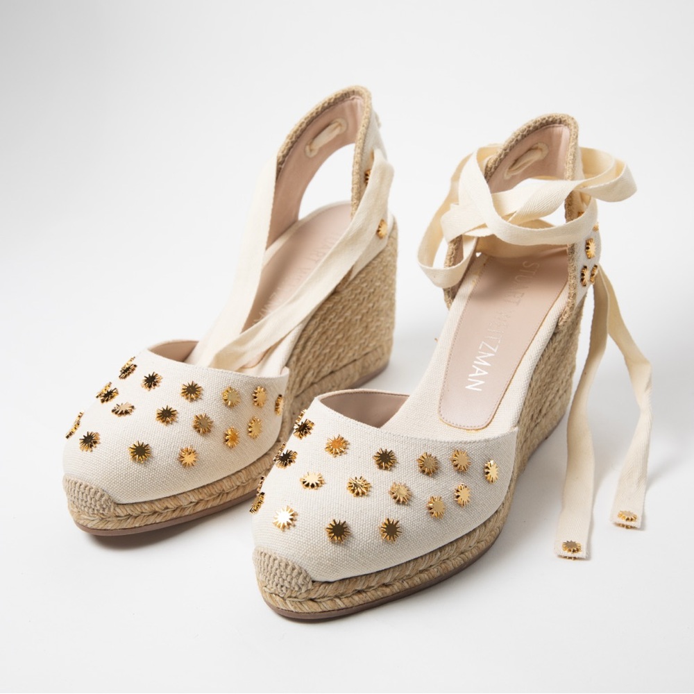 PRISTINE BNIB Stuart Weitzman Margarita Stars Cream Espadrilles Wedges 11.5 C 42